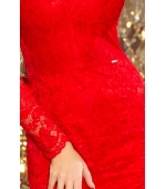 170-6 Sukienka koronkowa z długim rękawkiem i DEKOLTEM - CZERWONA