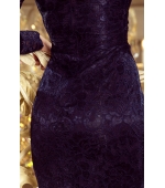 170-7 Koronkowa sukienka z długim rękawkiem i DEKOLTEM - GRANATOWA