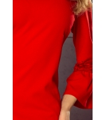 190-3 MARGARET sukienka z koronką na rękawkach - CZERWONA