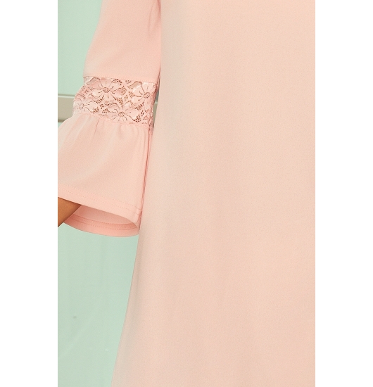 190-1 MARGARET sukienka z koronką na rękawkach - PASTELOWY RÓŻ