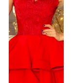 200-4 CHARLOTTE - ekskluzywna sukienka z koronkowym dekoltem - CZERWONA