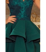 200-6 CHARLOTTE - ekskluzywna sukienka z koronkowym dekoltem - ZIELONA