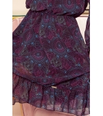 295-4 BAKARI zwiewna szyfonowa sukienka z dekoltem - różowo-niebieskie MANDALE