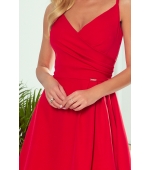 299-1 CHIARA elegancka maxi suknia na ramiączkach - CZERWONA
