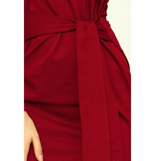 209-3 Sukienka z szerokim wiązanym PASKIEM - BORDOWA
