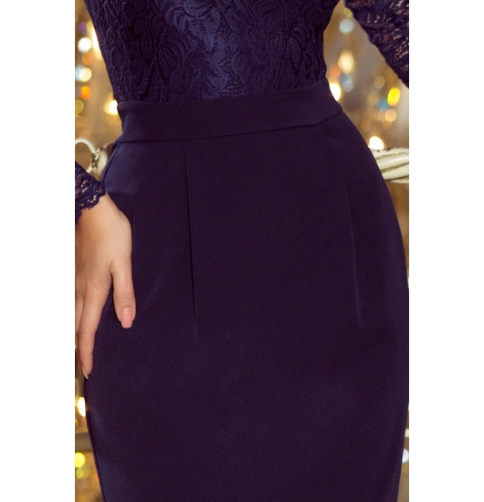 216-1 EMMA elegancka ołówkowa sukienka z koronką - GRANATOWA