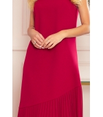 308-2 KARINE - trapezowa sukienka z asymetryczną plisą - CZERWONA